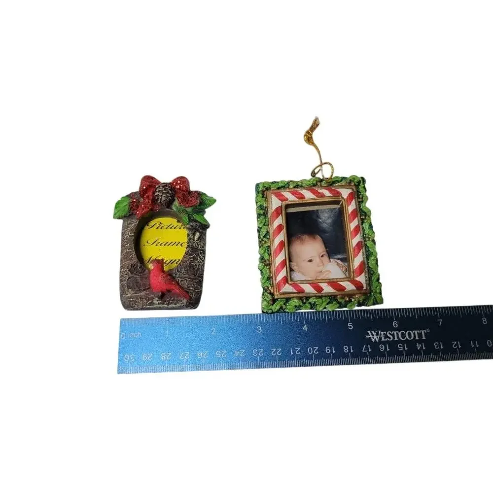 🖼️ Vintage Christmas Photo Frame Ornaments Lot 2 Cardinal Candy Cane Y2K Decor